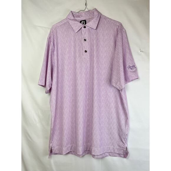 Foot Joy Men's L Purple/White 3 Button Short Sleeve Polo Shirt Revere Golf Club - Picture 1 of 8